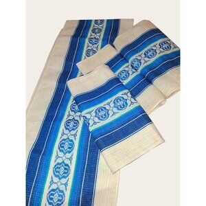 4 Vintage Woven Acrylic Tablecloth  Pieces Huge